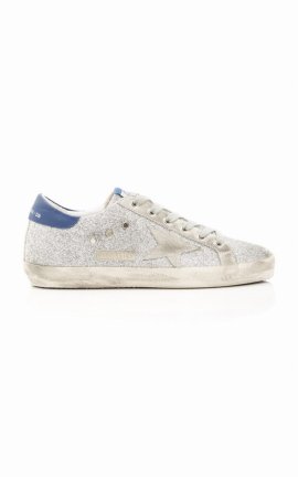 Women's Superstar Glittered Distressed Leather And Suede Sneakers In Silver