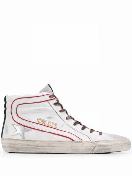 White & Red Slide High-top Sneakers