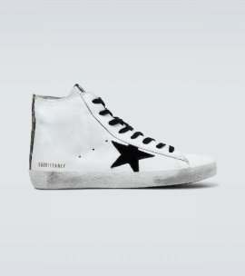 Men's Francy Leather High-top Sneakers W/ Camo-printed Heel In White