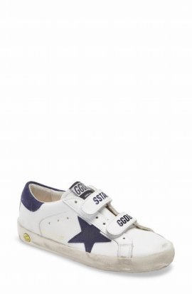 White Old School Sneaker For Kids With Blue Star
