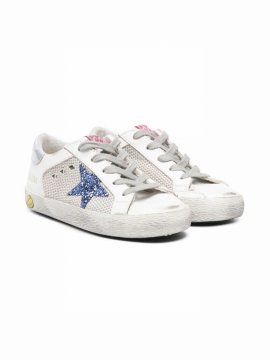 Kids' Sneakers With Laces And Glitter Star In White