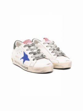 Kids' Junior White Super-star Sneakers With Blue Star And Black Spiler
