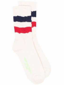 Stripe Trim White Ribbed Socks