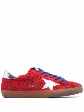 Men's Super Star Textured Suede Low-top Sneakers In Red/silver