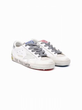 Kids' Superstar Distressed Leather Sneakers In White