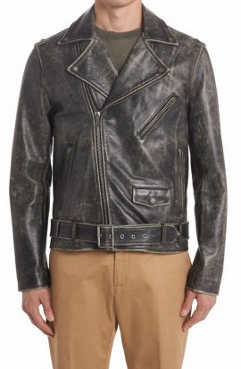 Golden Collection Leather Biker Jacket In Black