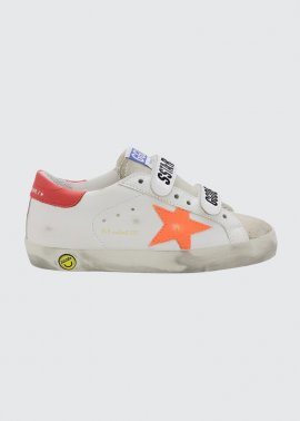 Boy's Leather Grip-strap Sneakers, Kids In White