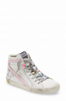 Kids' Slide High Top Sneaker In White/ Baby Pink/ Silver