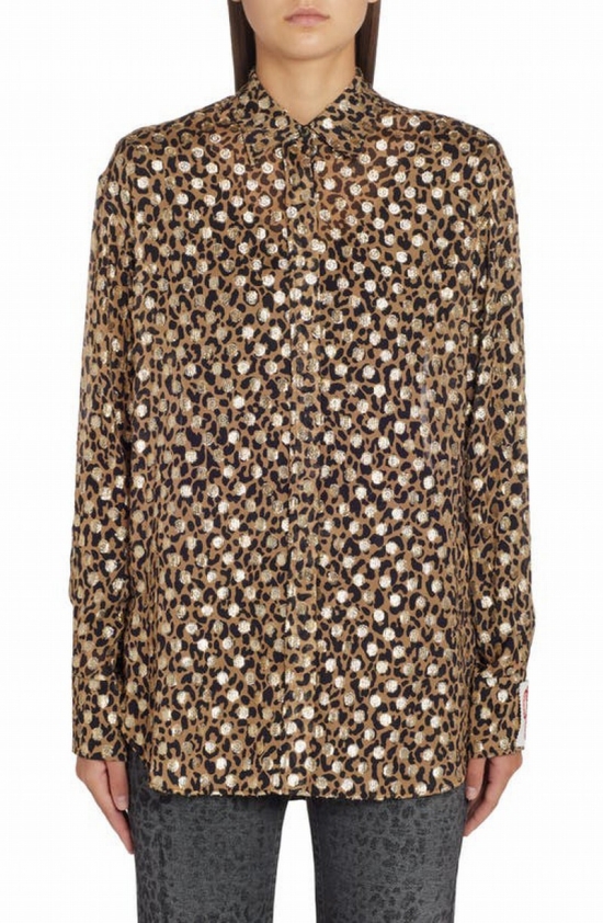 Animalier-print Boyfriend Shirt With Gold Fil Coup?? In Brown