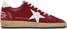 Ball Star Distressed Suede And Leather Sneakers In Red