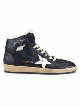 Sky Star Distressed Leather High-top Sneakers In Black