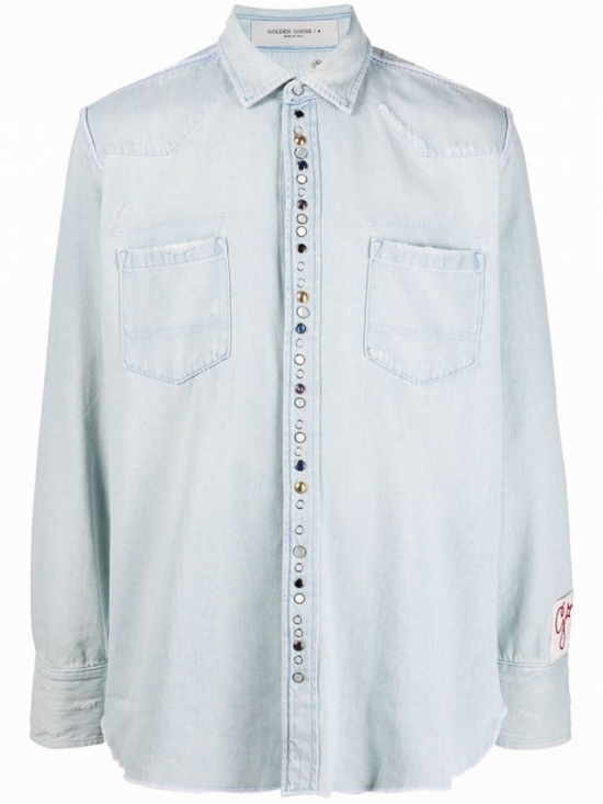 Long Sleeve Cotton Western Shirt In Azure