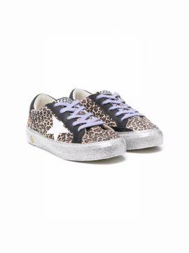 Girl's May Leopard-print Glitter-sole Sneakers, Toddler/kids In Brown