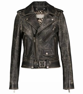Black Vintage-effect Leather Perfecto Biker Jacket