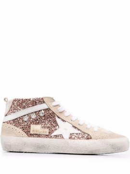 Mid Star Glitter Upper Leather Star Sneakers In Peach/pearl/white