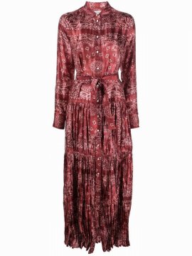 Belted Tiered Paisley-print Satin-twill Maxi Dress In Red