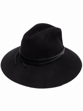 Golden Fedora Hat Felt With Leather Belt In Black