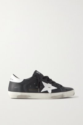 Superstar Distressed Leather Sneakers In Black