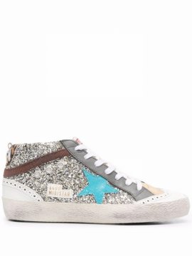 Mid Star 65155 Glitter-embellished Suede High-top Trainers In Petrol