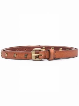 Buckle-fastening Studded Leather Belt In Brown