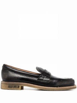 Leather Moccasin Loafers In Schwarz