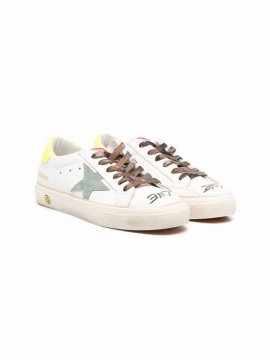 Kids' May Low-top Sneakers In White/military Green/yellow Fluo