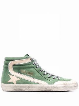 Slide Leather Upper And Wave Suede Toe Laminated L In Green,beige