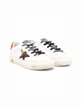 Kids' Star Patch Leather Sneakers In Bianco