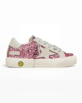 Girl's May Glitter Leather Low-top Sneakers, Kids In Pink