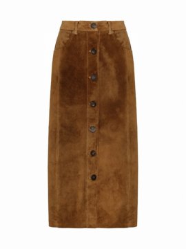 Golden Buttoned Pencil Skirt Suede Leather In Camel
