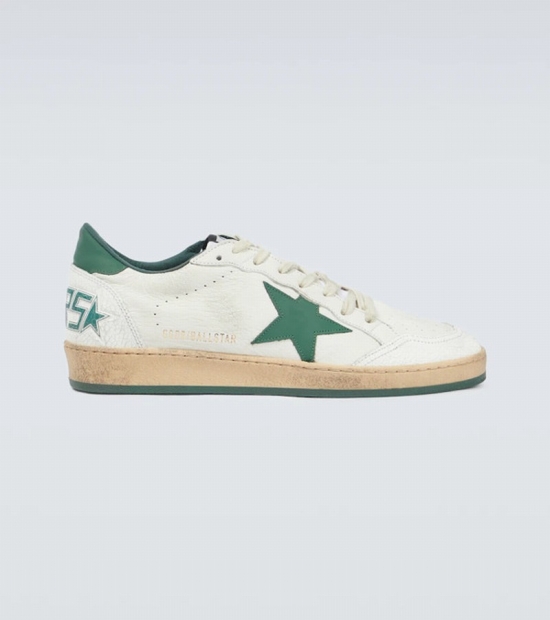 Ball Star Leather Sneakers In White/green