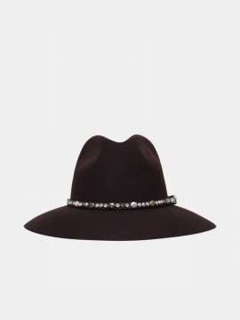 Wide-shaped Hat Adorned With Studs In Brown