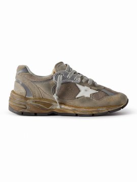Running Dad Distressed Neoprene And Leather-trimmed Mesh And Suede Sneakers In Brown