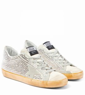 Superstar Embellished Leather Sneakers In White/ice/silver
