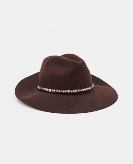 Golden Fedora Hat Felt With Studded Leather Belt In 55429