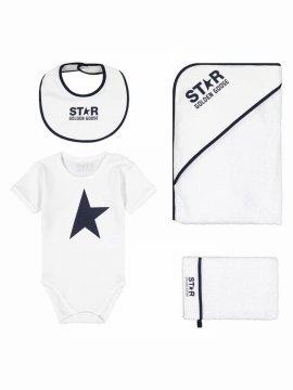 White Set For Baby Kids With Logo In Blue
