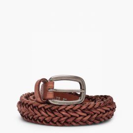 Braided Leather Color Belt In Brown