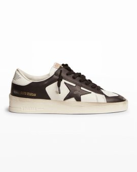 Black And White Stardan Low Top Leather Sneakers In 10283 White/black