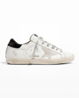 Superstar Leather Glitter Low-top Sneakers In White/black