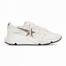White Leather Running Sole Sneakers