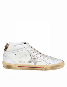 Mid Star Sneakers In Cream Leather In White