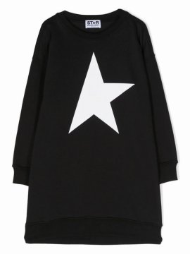 Kids' Black Dress For Girl With White Logo