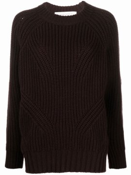 Elbow-patch Ribbed-knit Jumper In Brown