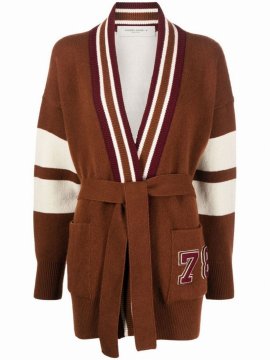 Journey W S Knit Belted Cardigan College Jacquard In Brown