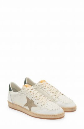 Ball Star Low Top Sneaker In White/ Taupe/ Green