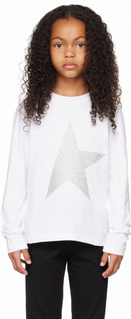 Kids White Star Long Sleeve T-shirt In 80185 White/silver