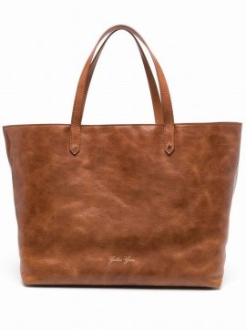 Golden Pasadena Shiny Leather Tote Bag In Brown