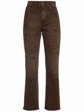 Golden Cropped Flare Jeans In Leopard