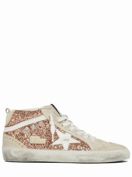 20mm Mid Star Glittered Leather Sneakers In Peach,white