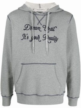 Slogan-print Pullover Hoodie In Grey